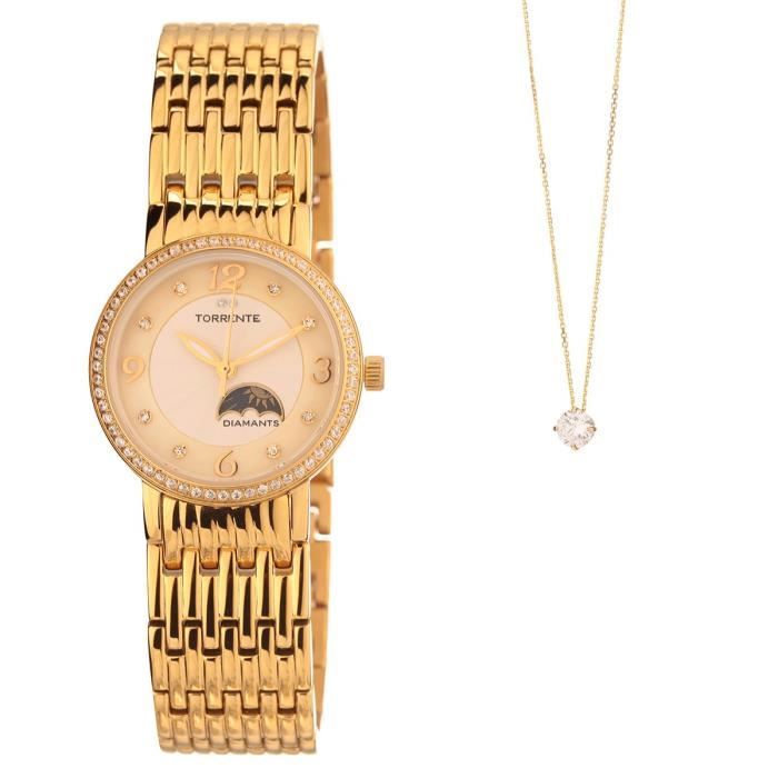 TORRENTE Coffret 2 Pièces : 1 Montre et 1 Pendentif Or Blanc et Oxydes de Zirconium Femme