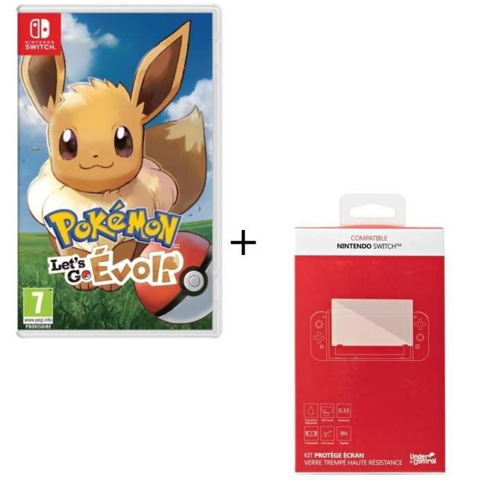 Pokémon : Let's go, Evoli + Kit protège écran verre trempé Nintendo Switch