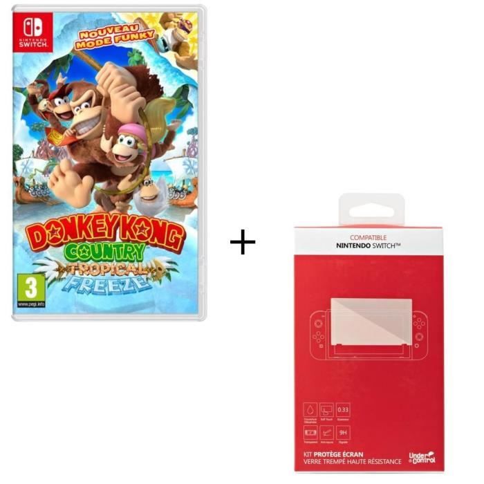 Donkey Kong Country switch + Kit protège écran verre trempé Nintendo Switch