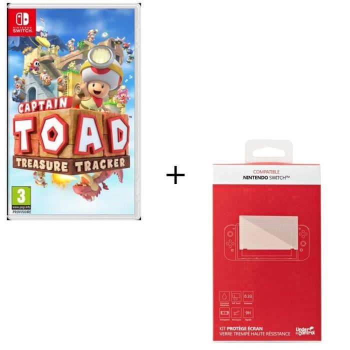 Captain Toad Jeu Switch + Kit protège écran verre trempé Nintendo Switch