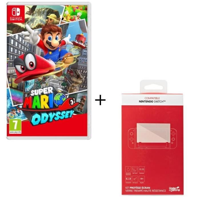 Super Mario Odyssey + Kit protège écran verre trempé Nintendo Switch
