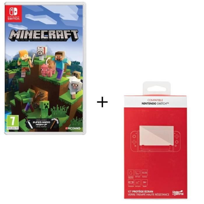 Minecraft + Boîtier pour jeux Switch + Kit protège écran verre trempé Nintendo Switch