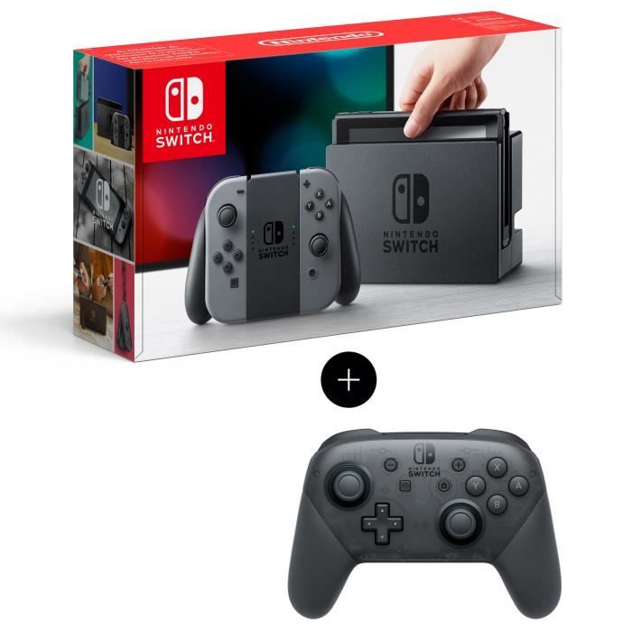 Console Nintendo Switch avec paire de Joy-Con gris + Manette Pro Controller