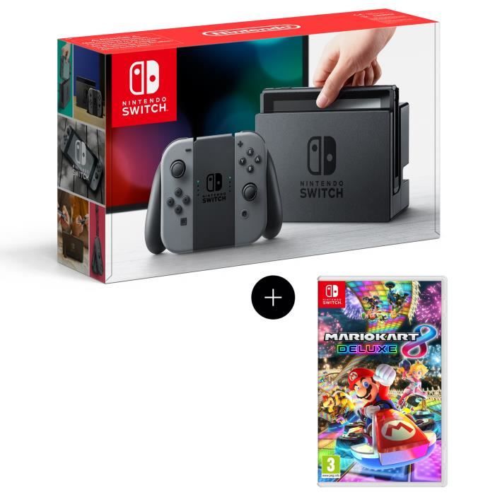 Console Nintendo Switch avec paire de Joy-Con gris + Jeu Mario Kart 8 Deluxe