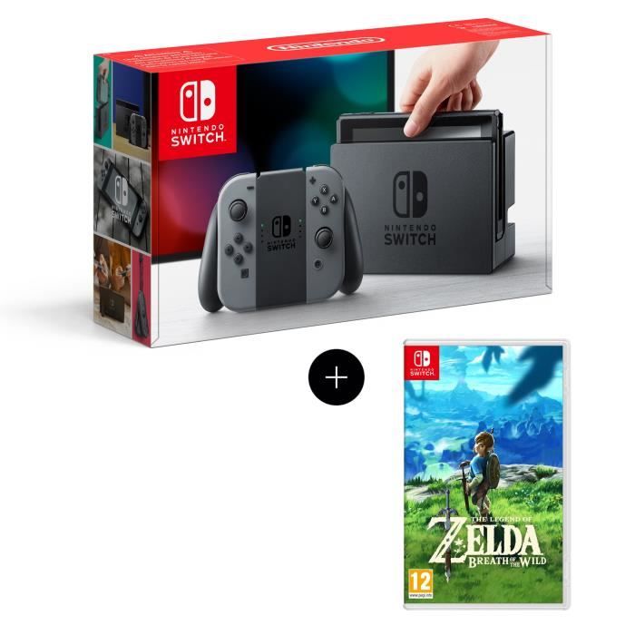 Console Nintendo Switch + Paire de Joy-Con gris + Jeu The Legend of Zelda: Breath of the Wild