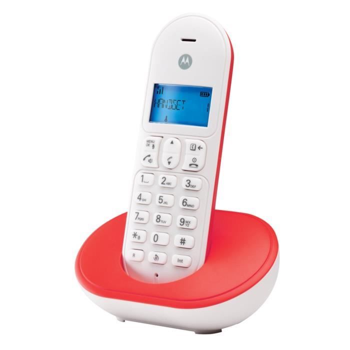 Motorola T101 Téléphone Sans Fil Sans Répondeur Blanc Rouge
