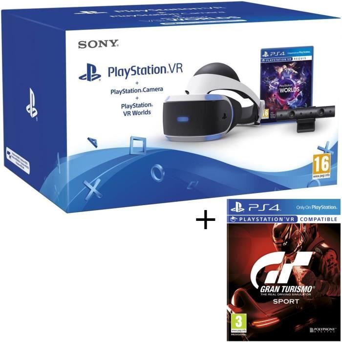 PlayStation VR + PlayStation Caméra + 2 Jeux PS4 : VR Worlds + Gran Turismo Sport