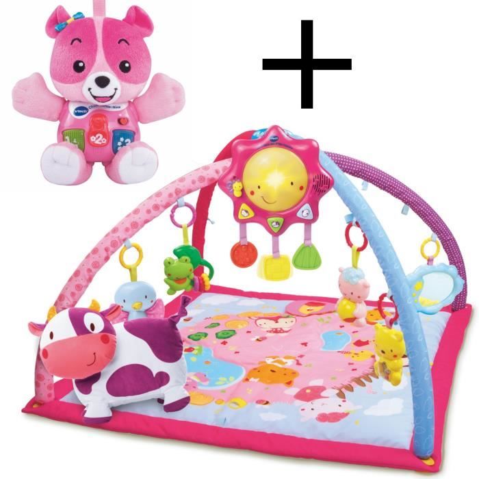 Pack VTECH Lumi tapis d'éveil rose et la peluche Chant'ourson Rose