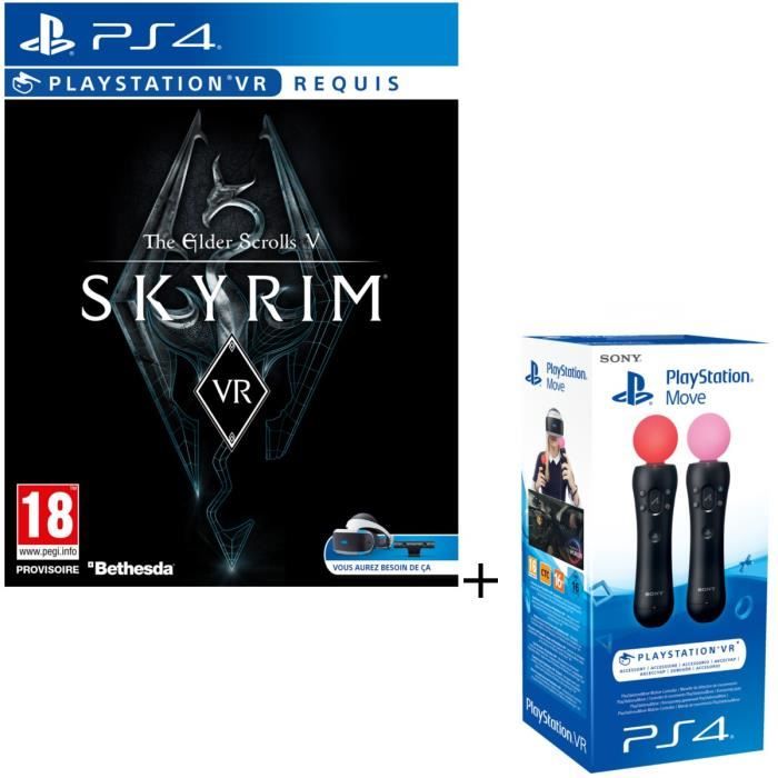 Paire Manette de détection de mouvements PlayStation Move + The Elder Scrolls V Skyrim Jeu PS4 VR