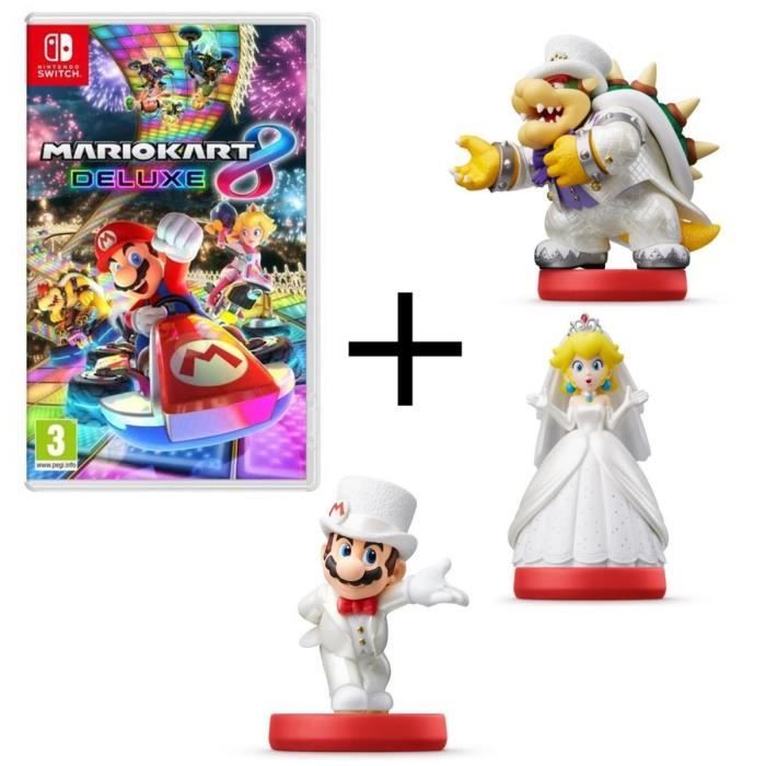 Mario Kart 8 Deluxe + 3 Figurines amiibo - Mario - Bowser - Peach en tenue de mariage
