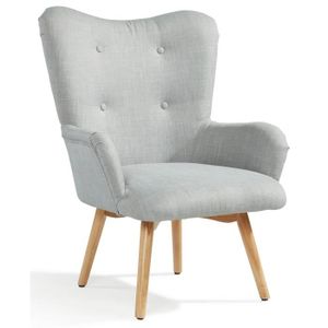IRIS Fauteuil scandinave en tissu effet lin Gris