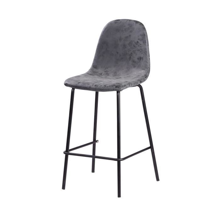 VINTE Tabouret de bar - Simili gris anthracite - Industriel - L 39,5 x P 47,5 cm