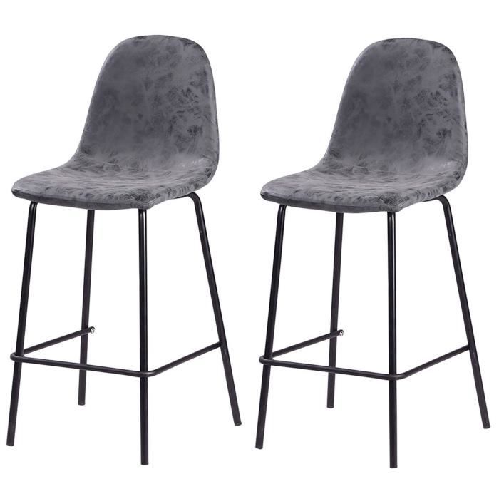 VINTE Lot de 2 tabourets de bar - Simili gris anthracite - Industriel - L 39,5 x P 47,5 cm