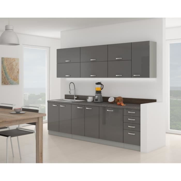 EWA Cuisine complète L 2m60 - Gris laqué - fermeture soft-close