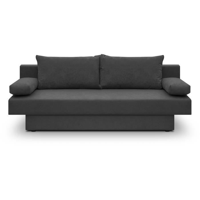 Banquette convertible PIRY 3 places - Tissu gris - Classique - L 187 x P 88 cm