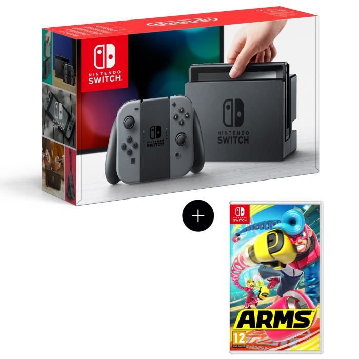 Console Nintendo Switch avec paire de Joy-Con gris + Jeu Arms