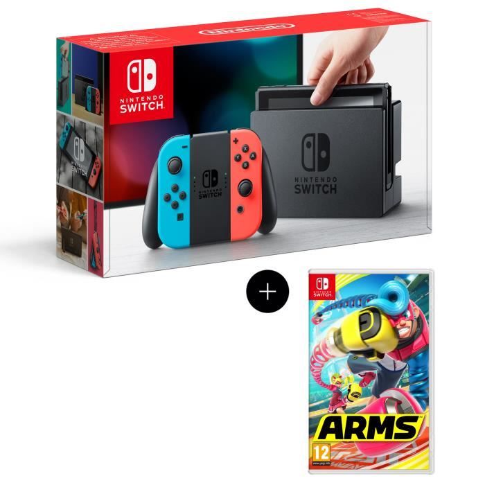 Console Nintendo Switch avec paire de joy-con bleu néon / rouge néon + Arms