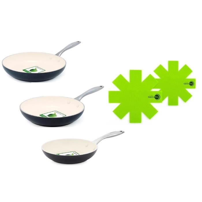 GREENPAN HERITAGE Lot de 3 poêles 20-24-28cm tous feux dont induction + 2 protèges poêles 24-34 cm