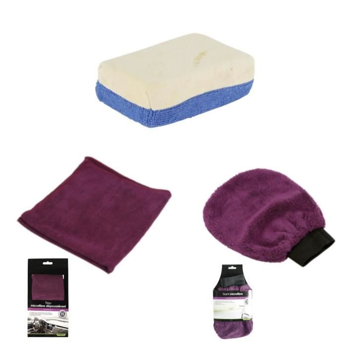 TURBOCAR Gant microfibre TECH + Tissu microfibre dépoussiérant TECH + Eponge microfibre et chamois synthétique