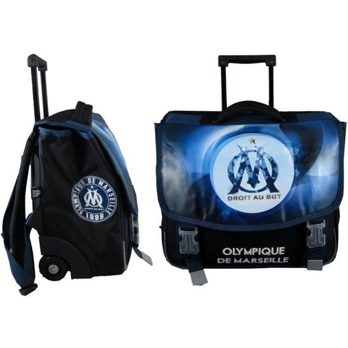 OLYMPIQUE DE MARSEILLE Cartable à Roulette - 2 Compartiments - Primaire / Collège - 41 cm - Bleu - Enfant Garçon