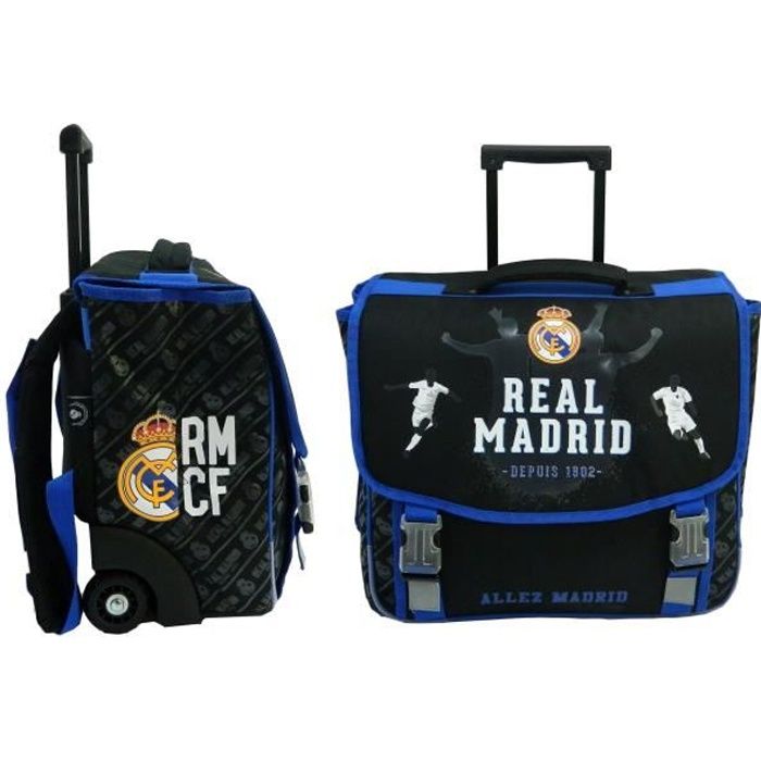 REAL MADRID Cartable à Roulette - 2 Compartiments - Primaire / Collège - 41 cm - Bleu et noir - Enfant Garçon