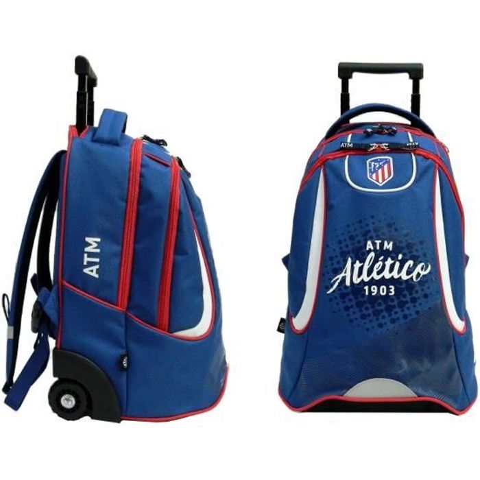 ATLETICO MADRID Sac à Dos à Roulette - 2 Compartiments - Primaire / Collège - 47 cm - Bleu - Enfant Garçon