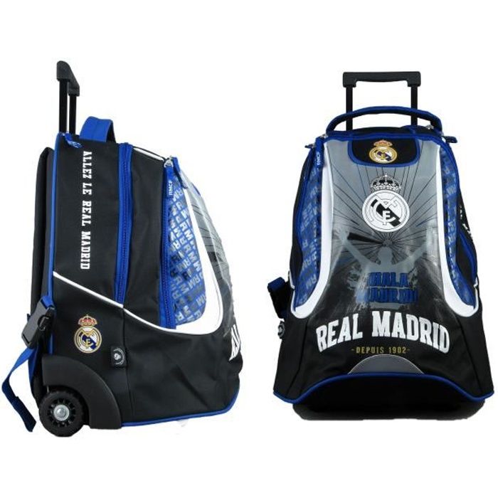 REAL MADRID Sac à Dos à Roulette - 2 Compartiments - Primaire / Collège - 47 cm - Bleu et noir - Enfant Garçon