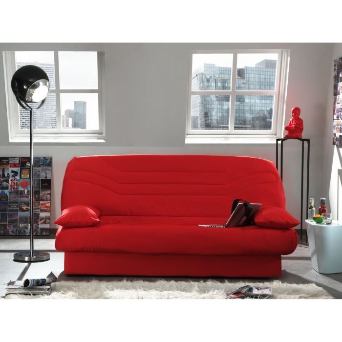 COCO Banquette clic-clac - 3 places - 190x89x90 cm - Tissu 100% coton - Rouge