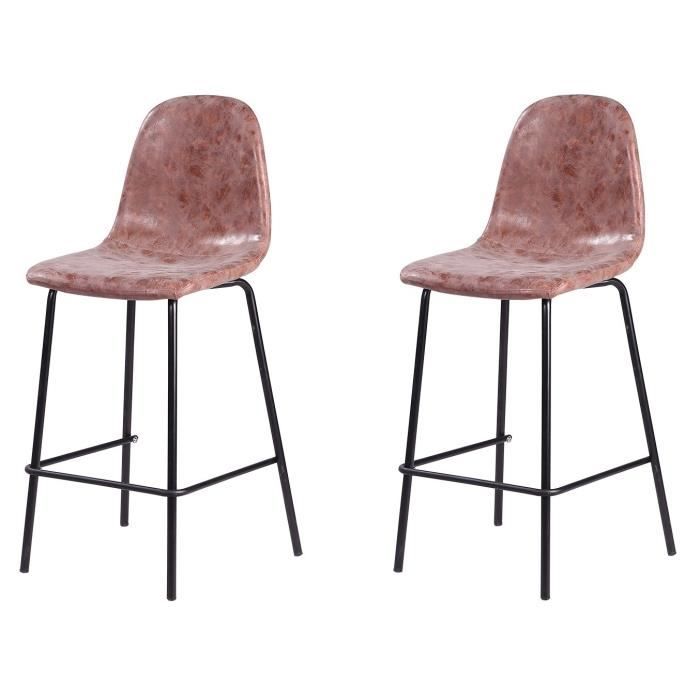 VINTE Lot de 2 tabourets de bar - Simili marron - Industriel - L 39,5 x P 47,5 cm