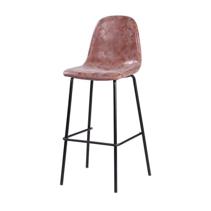 VINTI Tabouret de bar - Simili marron - Industriel - L 39,5 x P 47,5 cm