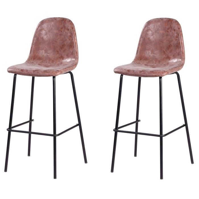 VINTI Lot de 2 tabourets de bar - Simili marron - Industriel - L 39,5 x P 47,5 cm