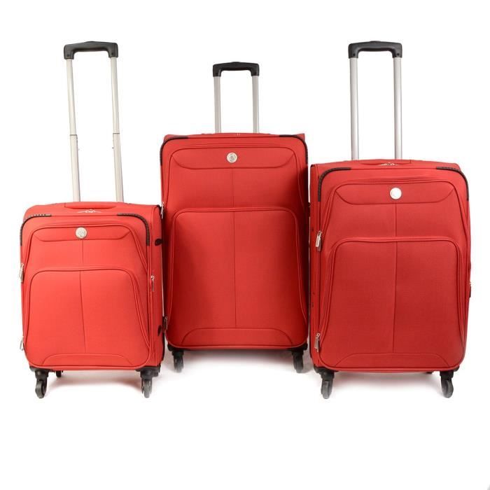 KINSTON Set de 3 Valises Souple 4 Roues 51-61-71cm Rouge
