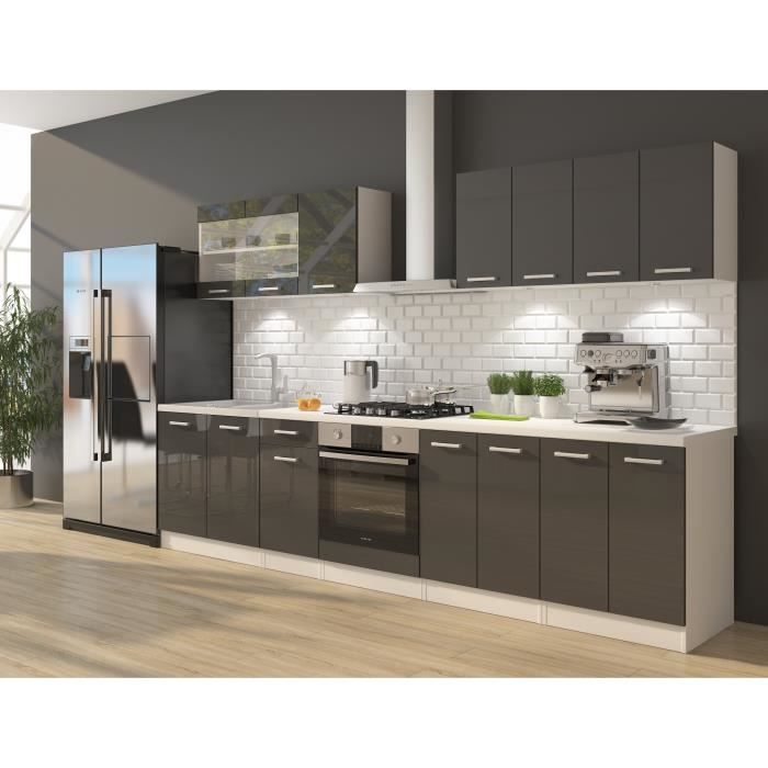 ULTRA Cuisine complète avec meuble four et plan de travail inclus L 300 cm - Gris brillant