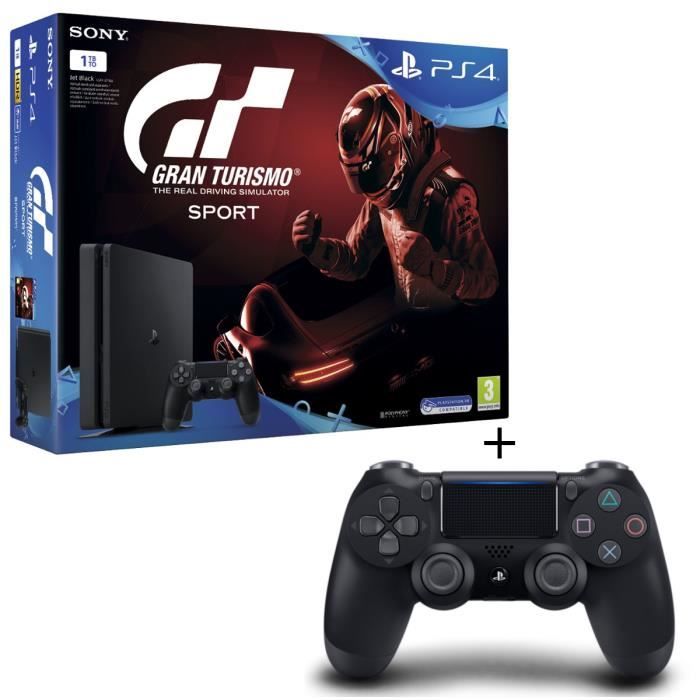 Nouvelle PS4 Slim Noire 1 To + Gran Turismo Sport + 2eme Manette DualShock 4 Noire + Qui-es-tu ? (Jeu PlayLink à télécharger)