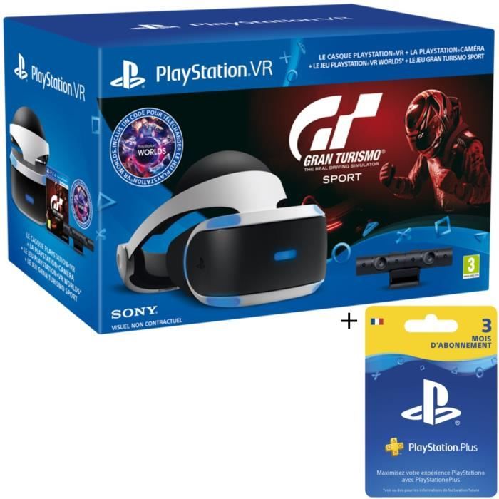 PlayStation VR + PlayStation Caméra + Gran Turismo Sport + VR Worlds (Jeu à télécharger) Qui-es-tu ? + Abonnement 3 mois