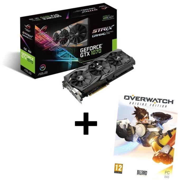 Pack ASUS Carte graphique GeForce® GTX 1070 STRIX 8G GAMING 8Go GDDR5 + Jeu PC Overwatch Edition Origins