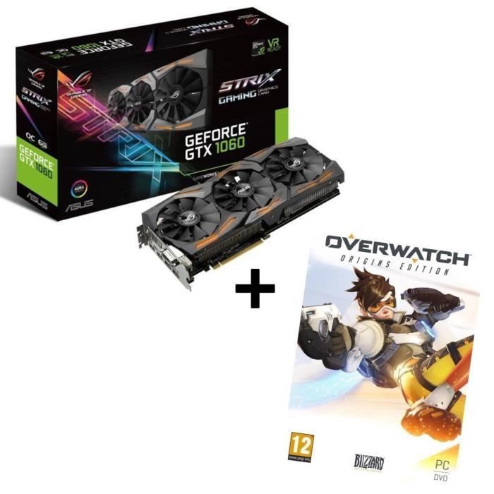 Pack ASUS Carte graphique GeForce® GTX 1060 STRIX O6G GAMING 06Go GDDR5 + Jeu PC Overwatch Edition Origins