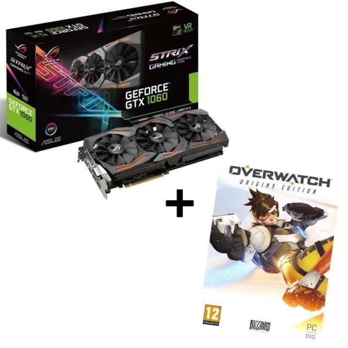 Pack ASUS Carte graphique GeForce® GTX 1060 STRIX 6G GAMING 06Go GDDR5 + Jeu PC Overwatch Edition Origins
