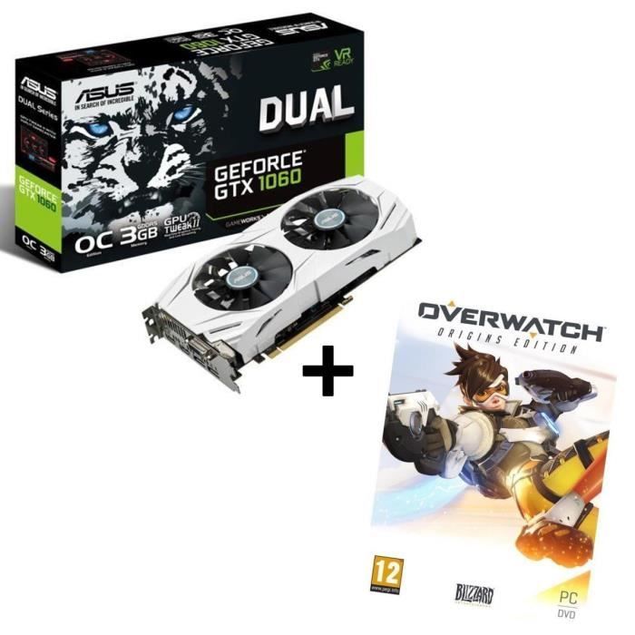 Pack ASUS Carte graphique DUAL-GTX1060-O3G 3Go GDDR5 + Jeu PC Overwatch Edition Origins