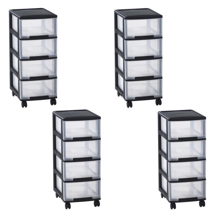 ALLIBERT Lot de 4 tours de rangement 4 tiroirs avec roues format A4 4x8 L