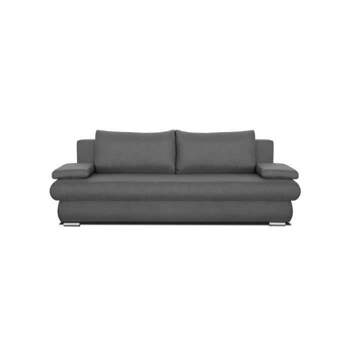CLYDE Banquette convertible 3 places - Tissu gris - Style contemporain - L 187 x P 94 cm