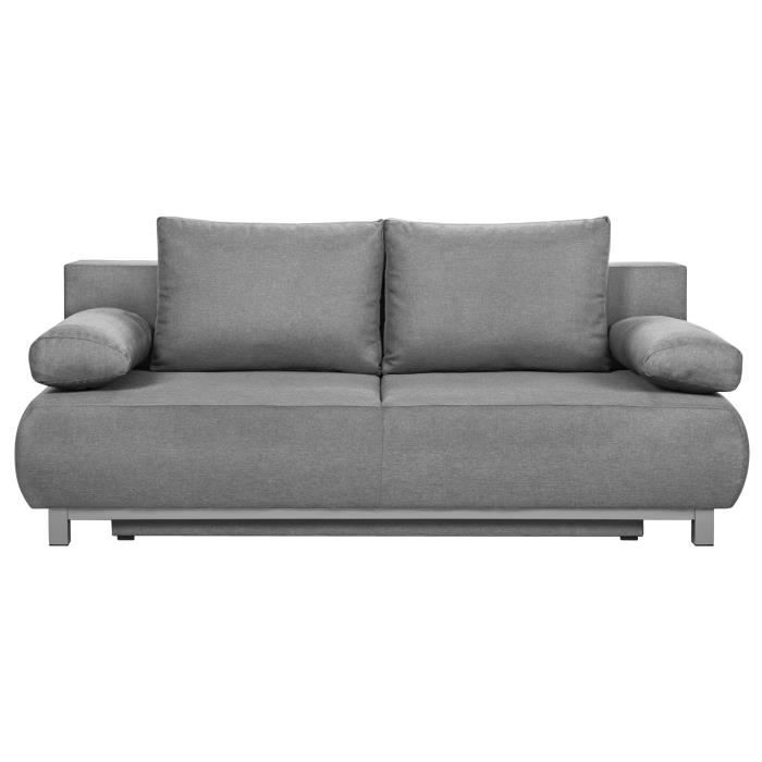 SHILO Banquette convertible 3 places - Tissu gris clair - Style contemporain - L 192 x P 93 cm