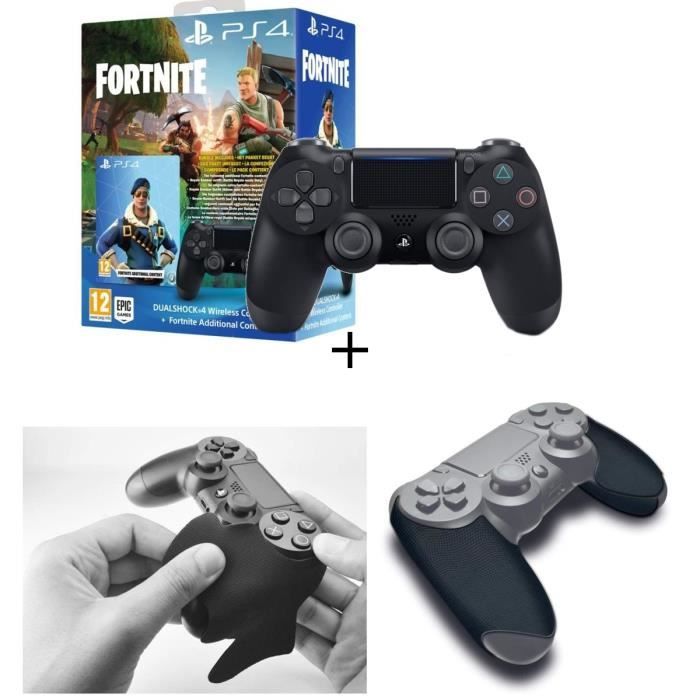 Manette PS4 DualShock 4 Fortnite (voucher) + Grips Steelplay noirs pour manette PS4