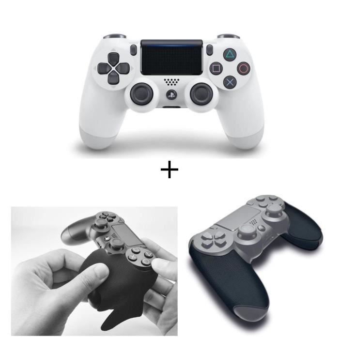 Manette DualShock 4 Glacier White + Grips Steelplay noirs pour manette PS4