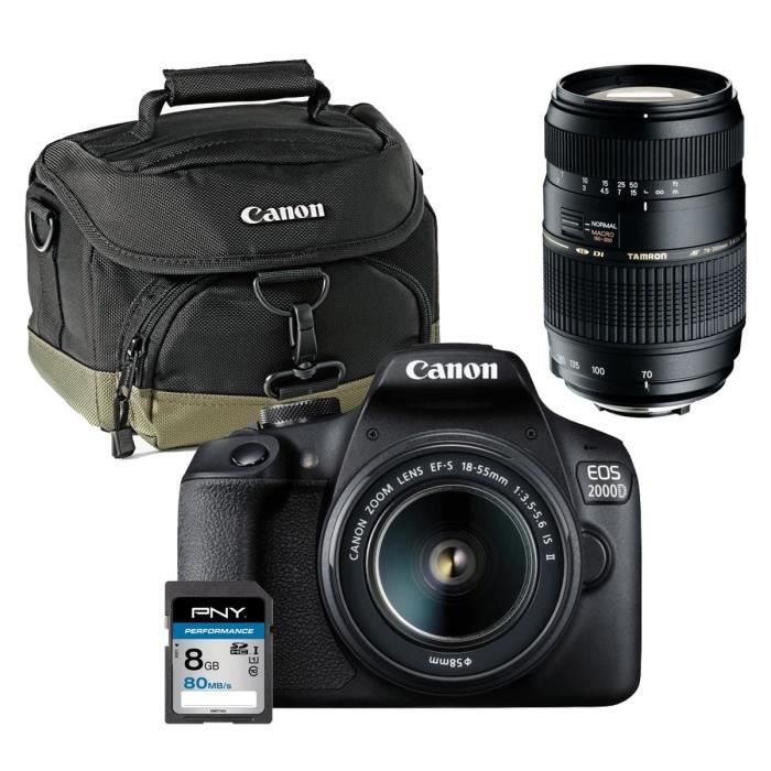 CANON EOS 2000D Appareil photo Reflex 24,1 MP + Objectif 18-55mm + Objectif Tamron 70-300mm + Carte mémoire SDHC 8Go + Sac Canon