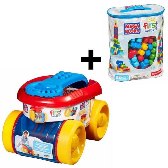 MEGABLOKS - Wagon Ramasseur de Blocs + Sac 80 Blocs