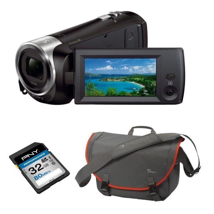SONY HDRCX240EB Camescope Full HD 1080p + PNY Performance Carte Mémoire SDHC 32 Go 80MB/s + LOWEPRO PASSPORT MESSENGER Sac bandouliè