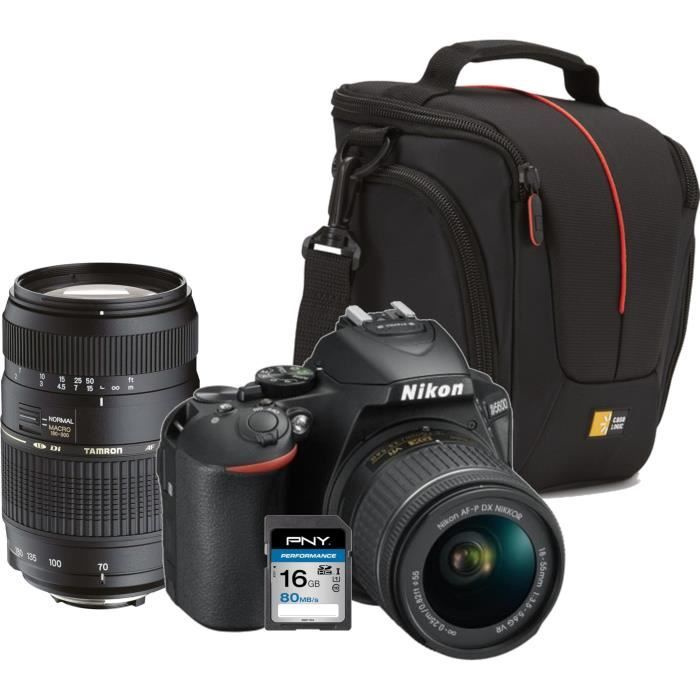 NIKON D5600 Appareil Photo Reflex + Objectif AF-P 18-55 VR + TAMRON AF 70-300mm /f4-5.6 Di LD Macro 1/2 NIKON + SD 16 Go + Sacoche
