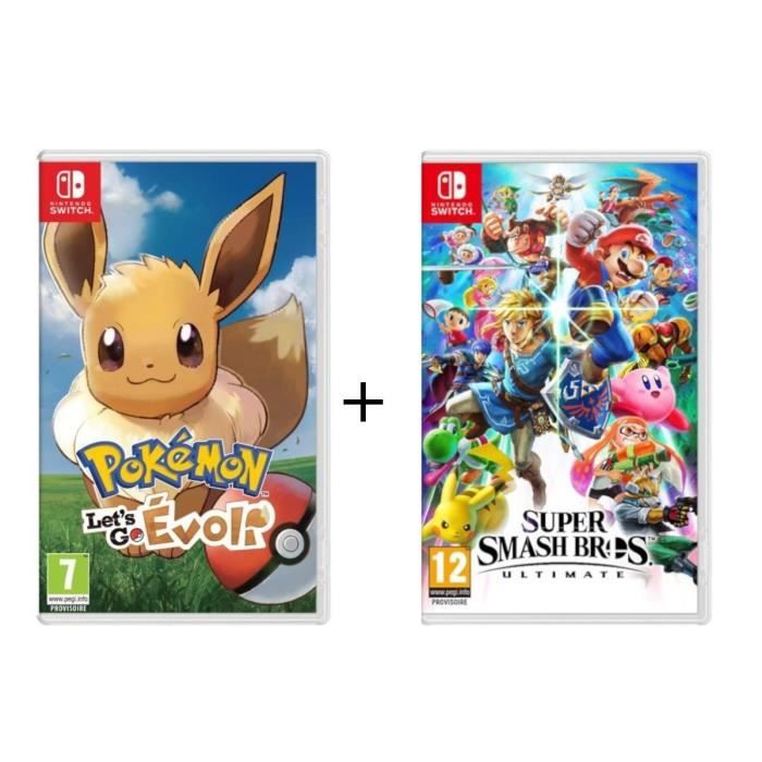 Pack 2 Jeux Nintendo Switch : Pokémon : Let's go, Evoli + Super Smash Bros Ultimate Edition