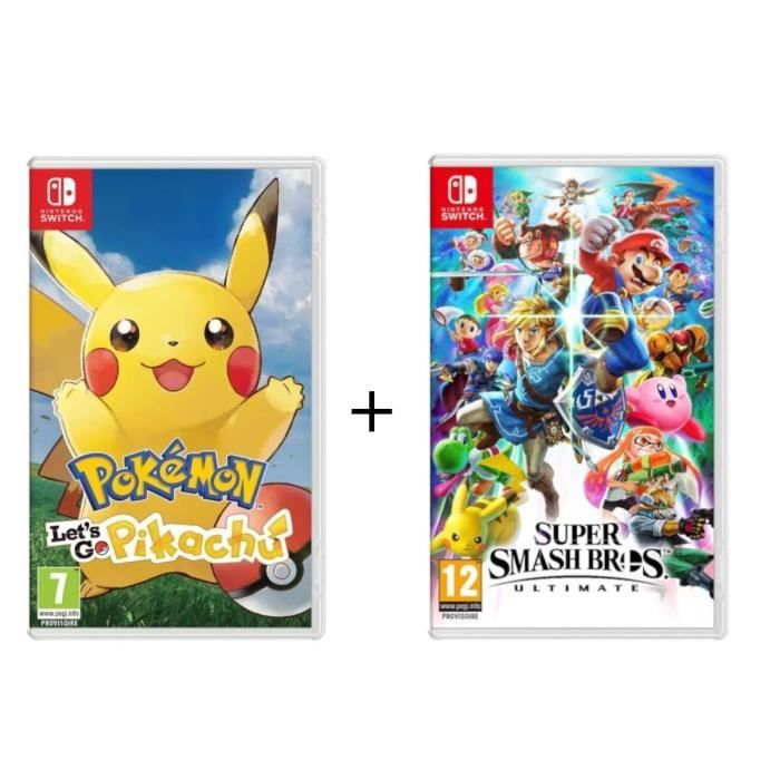 Pack 2 Jeux Nintendo Switch : Pokémon : Let's go, Pikachu + Super Smash Bros Ultimate Edition